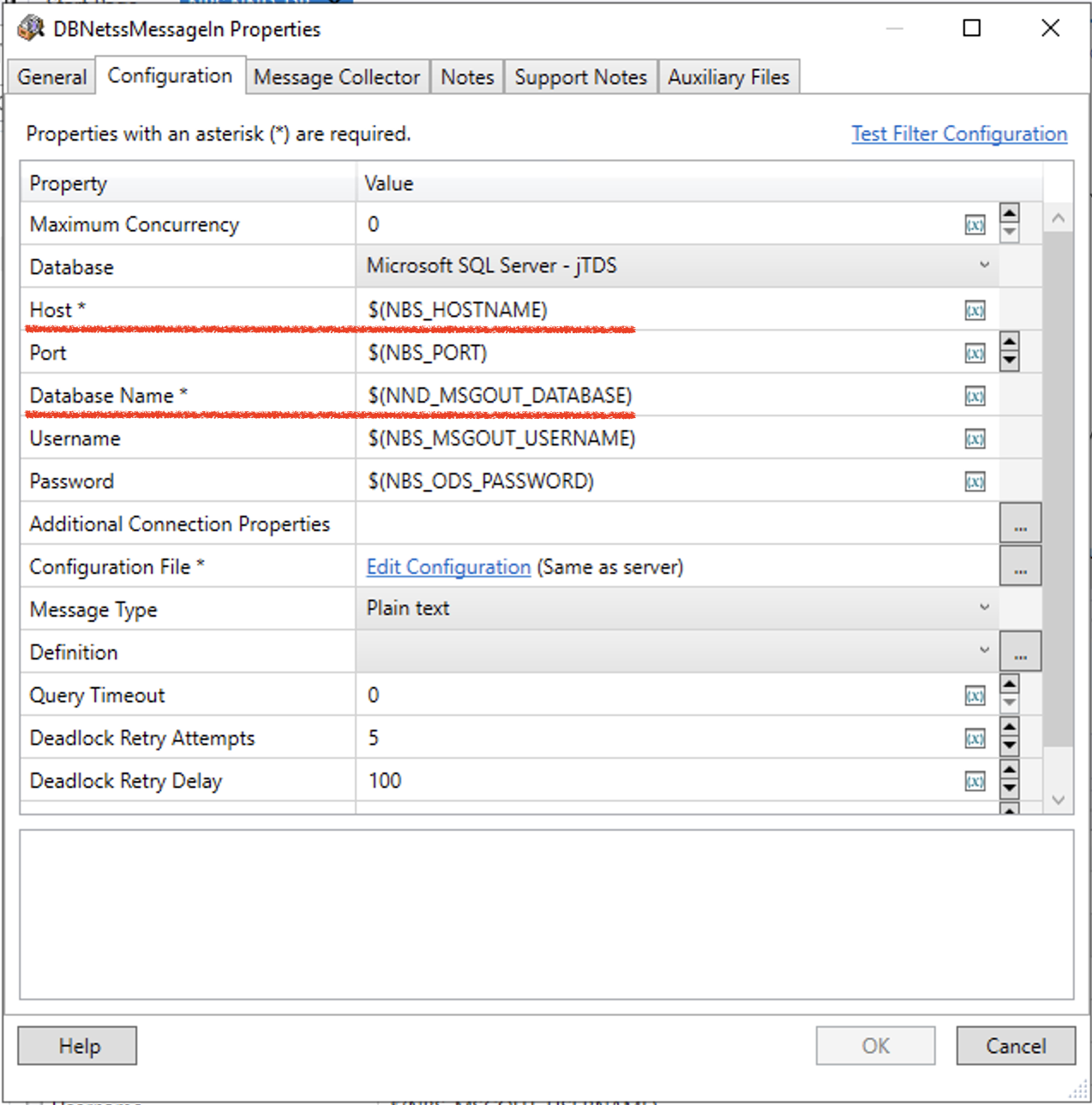 Rhapsody route view showing database component variables