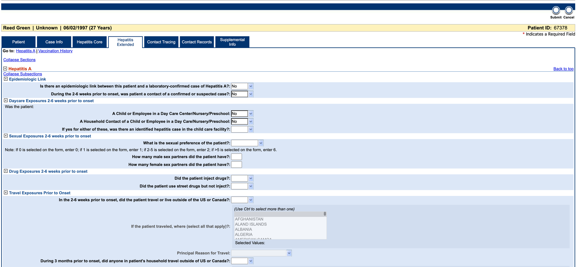 Completed Investigation form ready for submission