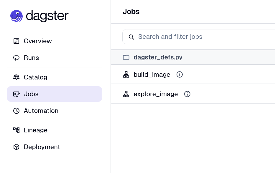 Dagster UI navigation panel