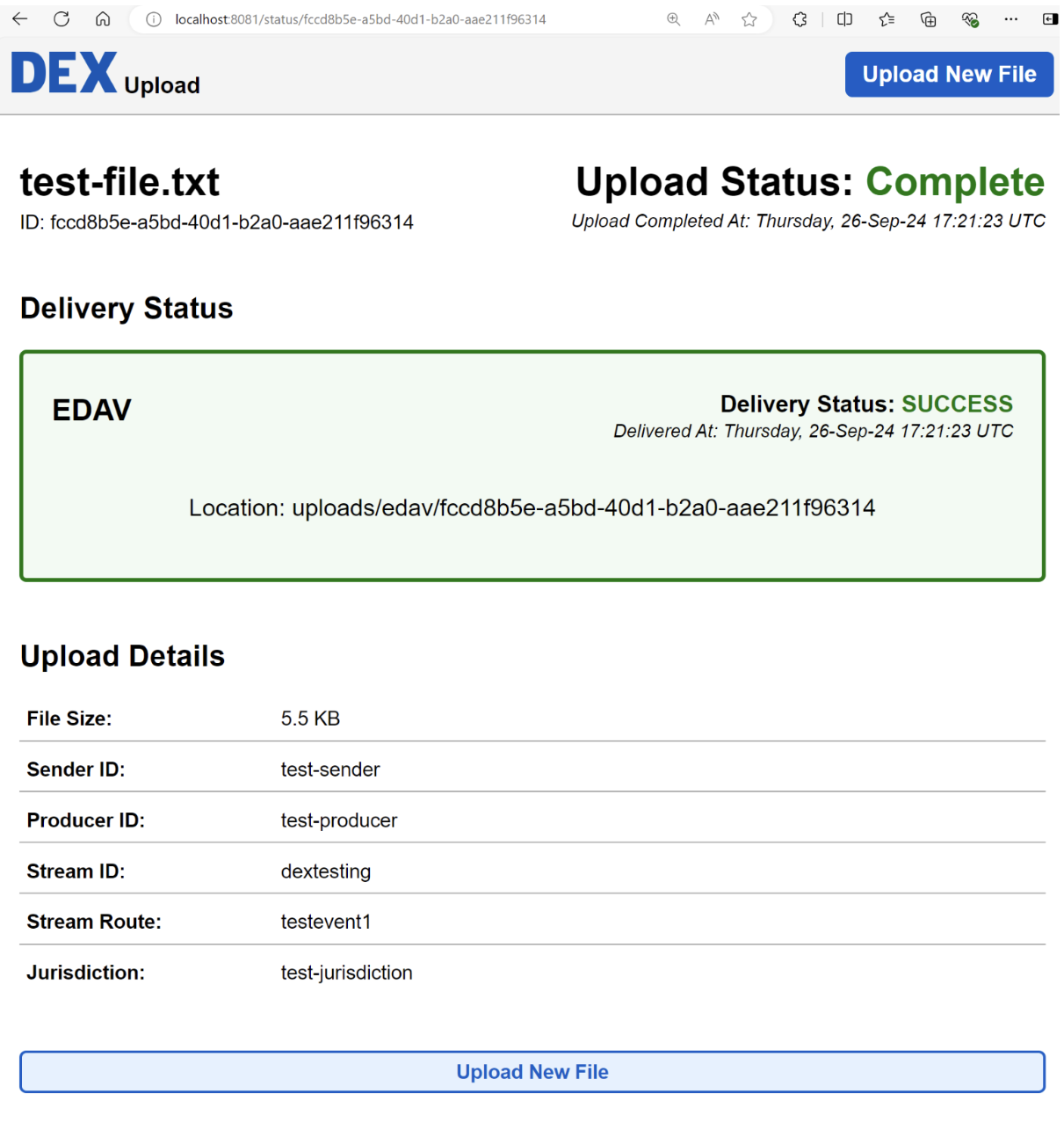 DEX Upload Complete