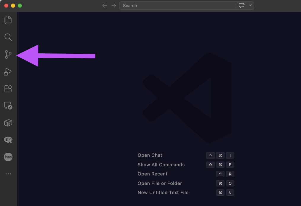 VS Code Source Control tab on the left sidebar displaying the Clone Repository button, with the interface ready for repository cloning